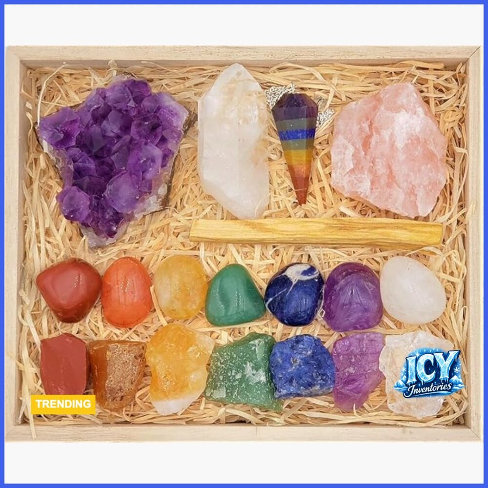 Premium Healing Crystals Kit with Wooden Box Chakra Stones Set